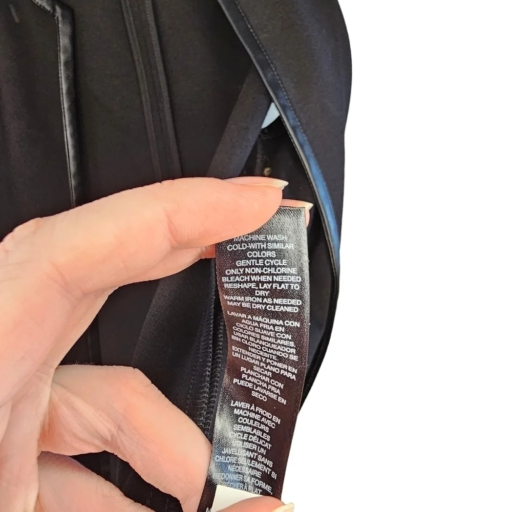 White House Black Market Black Long Vest Faux Leather Accents - Picture 10 of 11